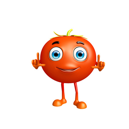 3d illustration of tomato character with pointing poseの写真素材