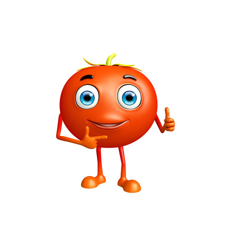 3d illustration of tomato character with thumbs up signの写真素材