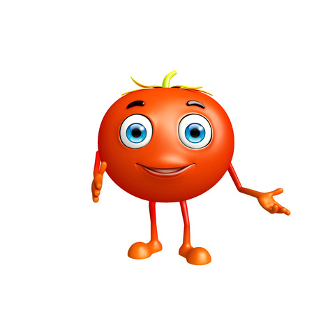 3d illustration of tomato character with presentation poseの写真素材