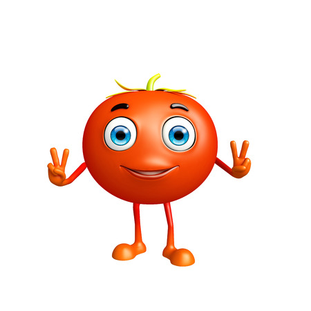 3d illustration of tomato character with win poseの写真素材