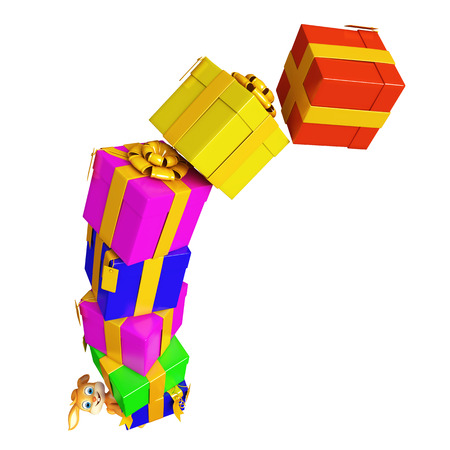 3d Illustration of Easter Bunny character with gift boxの写真素材