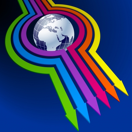 Colorful arrows around globe   This image is a scalable vector illustration of elements and can be scaled to any size without loss of quality のイラスト素材