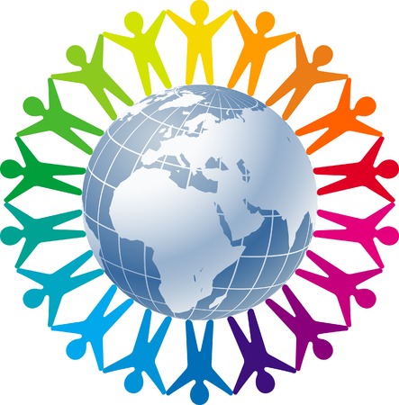 People joined around the globe    This image is a scalable vector illustration  of peoples and can bpeople joined around the globe    This image is a scalable vector illustration  of peoples and can be scaled to any size without loss of quality のイラスト素材