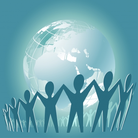 Community of people joined around the globe    This image is a scalable vector illustration  of peoples and can be scaled to any size without loss of quality のイラスト素材
