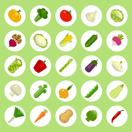 Vegetables Icons set on flat style. Vectorのイラスト素材