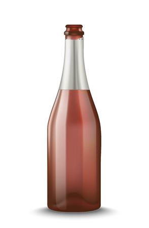 Vector Realistic pink with silver open Champagne bottle isolated on white background. Mockup template blank for product packing advertisement.のイラスト素材