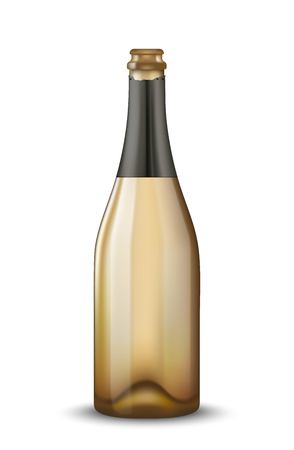 Vector Realistic gold with black open Champagne bottle isolated on white background. Mockup template blank for product packing advertisement.のイラスト素材