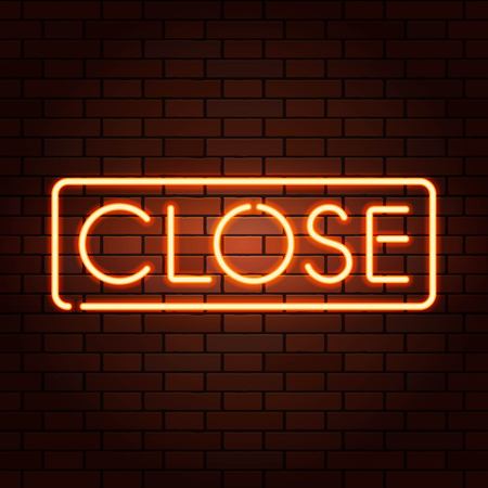 Red vector neon lights signs CLOSE. Illustration transparent on realistic brick wall.のイラスト素材