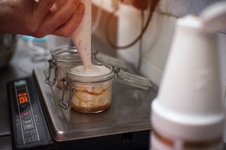 Ice cream cooking in restaraunt kitchenの写真素材