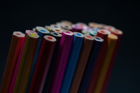 Assortment of unsharpened multicolored crayonsの写真素材