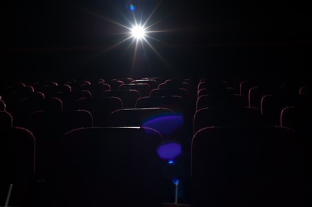 Movie theater background, red seats in cinema hallの写真素材