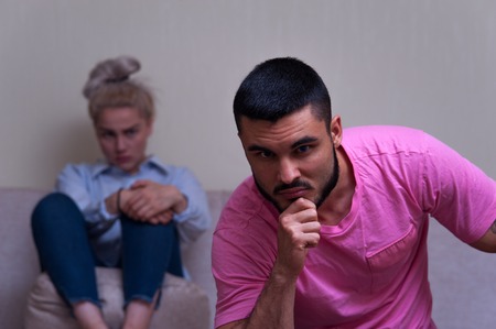 Young caucasian couple in conflict.の写真素材