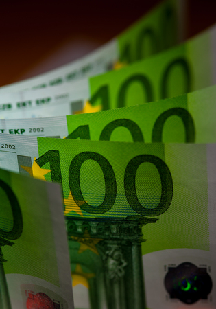 Stack of One hundred Euro currency banknotes.の写真素材