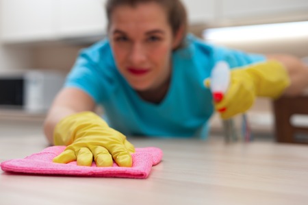 House cleaning - woman with rag and sprayの写真素材