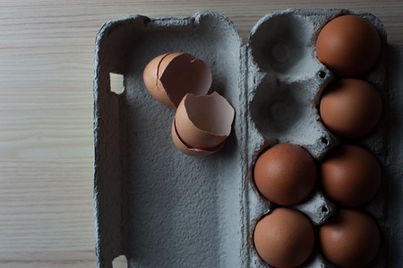 Top view - eggs cartoon box, close-up