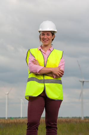 Concept of engineers and windmillsの写真素材
