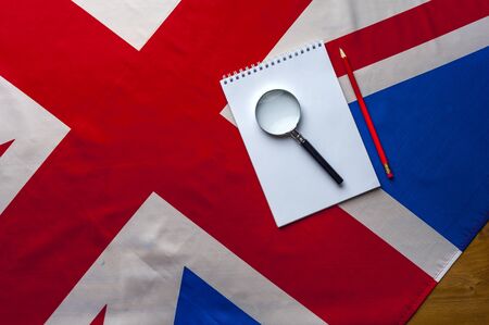 Top view flag of United Kingdom with notepadの写真素材