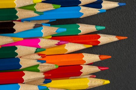 Close-up of colored sharpened pencils