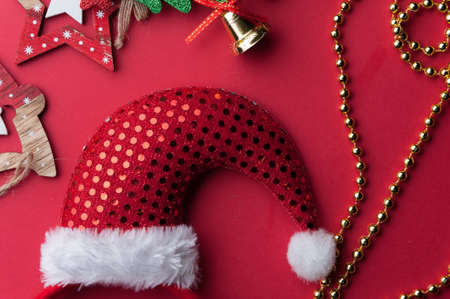 Christmas Decoration Set: Wooden Stars, Funny Glasses And Golden Beadsの写真素材