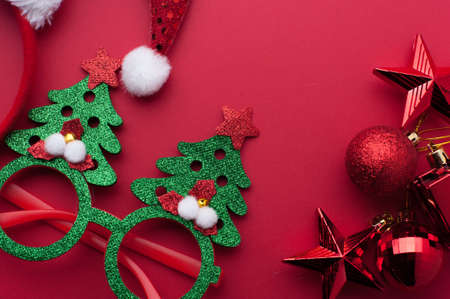Christmas Decoration Set: Wooden Stars, Funny Glassesの写真素材