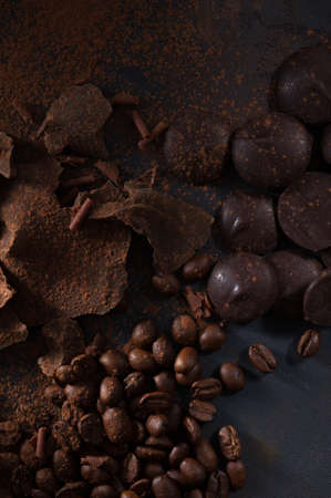 Assortment of different chocolate pieces.の写真素材