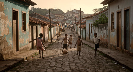 Unidentified children play on the street in Cartagena, Colombia.の素材