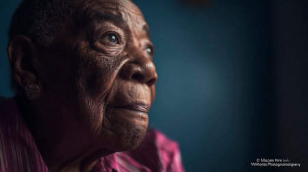 Portrait of a senior African American woman with a sad expression.の素材