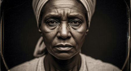 Portrait of an old African woman in a headscarf.の素材