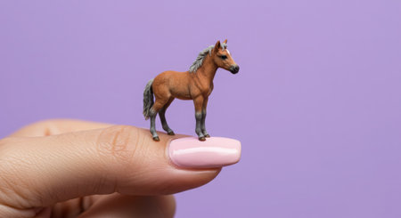 Horse figurine on a purple background. The concept of love and care for animals.の素材