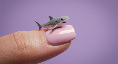 shark on a pink nail polish in the hand of a womanの素材