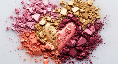crushed eyeshadow palette isolated on white background, top viewの素材