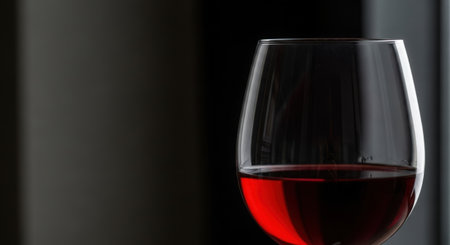 Glass of red wine on dark background, closeup. Space for textの素材