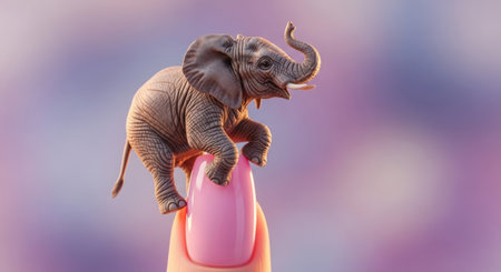 Elephant figurine on pink plastic tube on blurred background. Close up.の素材