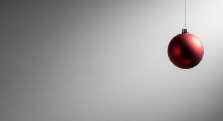 Red christmas ball hanging on a white background, 3d renderの素材