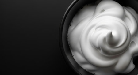 Coffee cup with whipped cream on black background. 3d illustrationの素材