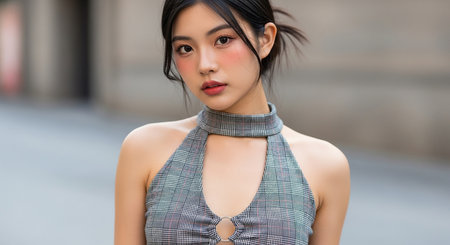 Portrait of a beautiful Asian woman in the city streets.の素材