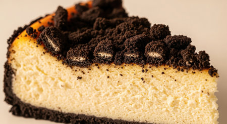 Piece of chocolate cake with chocolate chips, close-up.の素材