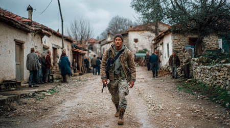 Member of Red Star military history club wears historical Soviet uniform during historical reenactment of WWII.の素材