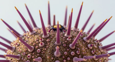 Close up view of the inside of a purple sea urchin.の素材