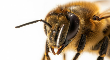 Close up of a bee isolated on a white background. Macro.の素材