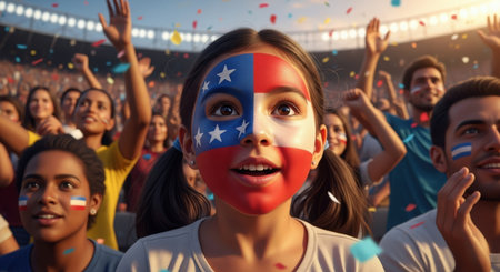 Soccer fan with the flag of the USA on the face.の素材