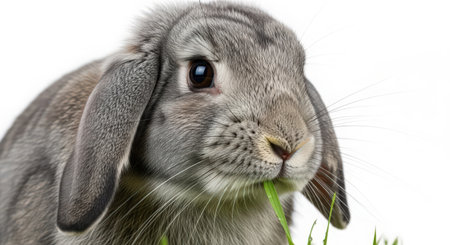 Close-up of a lop-eared rabbit on white backgroundの素材