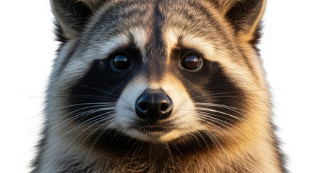 Portrait of a raccoon on a white background, close-upの素材