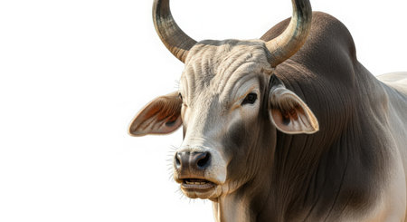 Portrait of Thai cow isolated on white background with clipping path.の素材