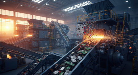 3d rendering of conveyor belt in a factory. Mixed mediaの素材