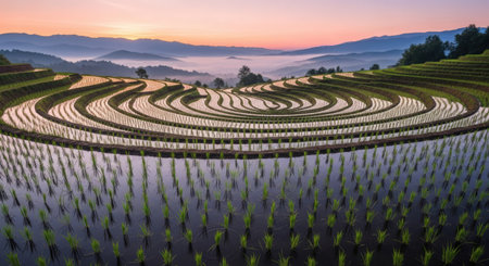 Terraced rice field in Mae Chaem, Chiang Mai, Thailandの素材