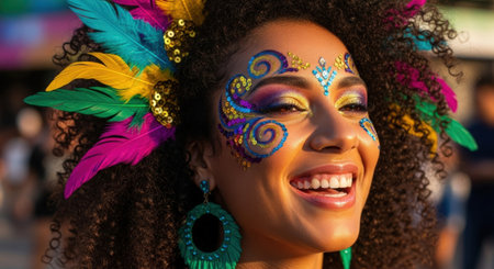 Portrait of beautiful African American woman with afro hairstyle in carnivalの素材
