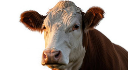 Portrait of a white and brown cow isolated on a white backgroundの素材