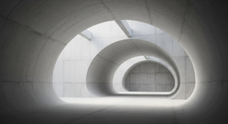 3d rendering of abstract interior with empty concrete wall and white floorの素材