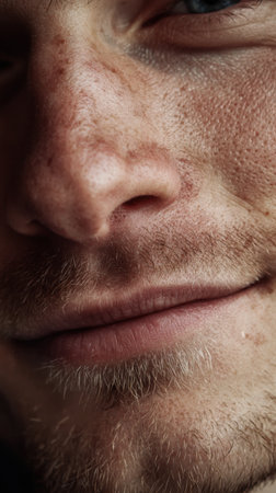 Portrait of a man with freckles close-up.の素材